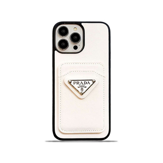 Classic Prada iPhone Case With Card Holder White -JDB240403