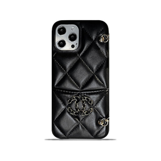 CC iPhone Case With Card Holder And Strap Black -ZPL240506