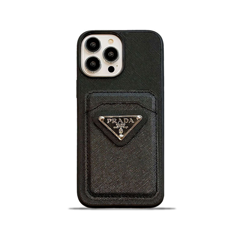 Classic Prada iPhone Case With Card Holder Black -JDB240403