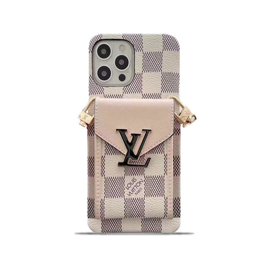 Monogram iPhone Case With Wallet And  Strap White Grid -DGK240329