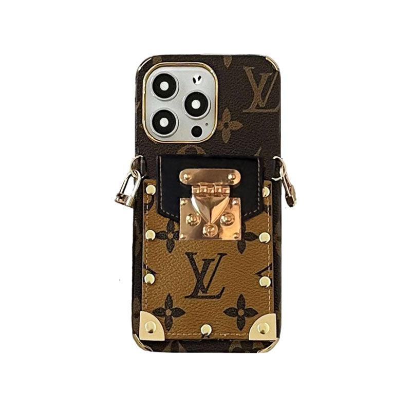 Monogram iPhone Case With Card Holder and Strap Brown-QBS240113