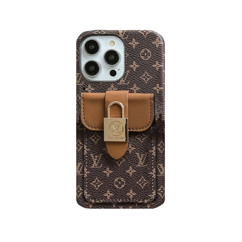 Monogram iPhone Case With Card Holder and Strap Black-ZST231113