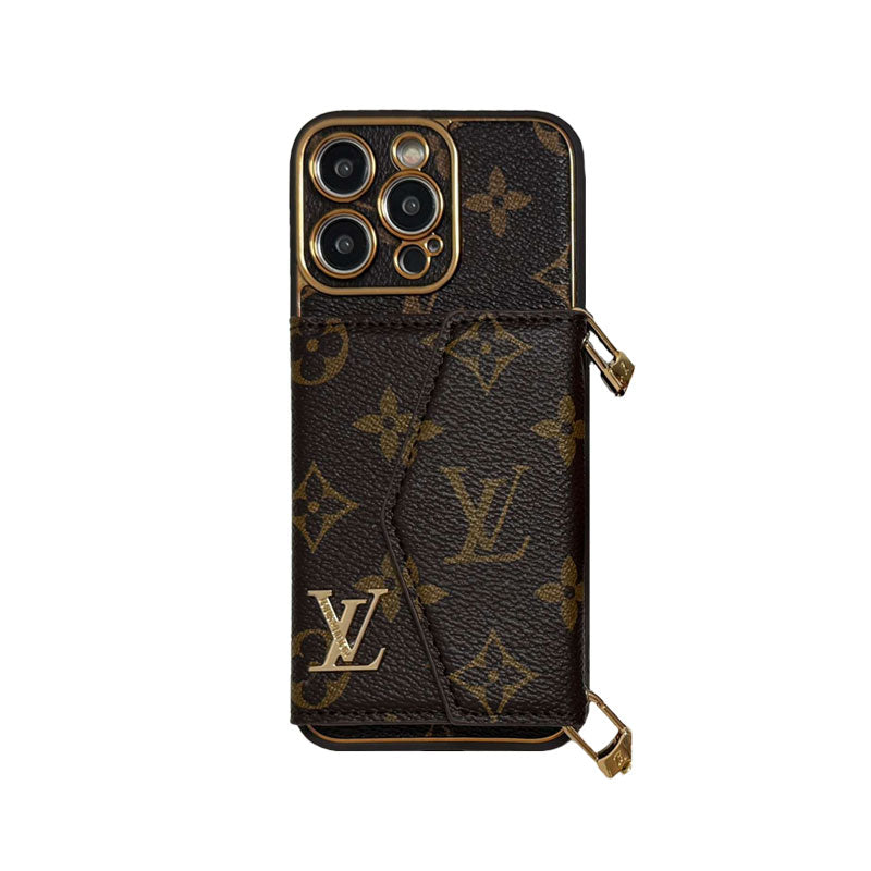 Monogram iPhone Case With Wallet And Strap Brown Small Printing-XFQ240329