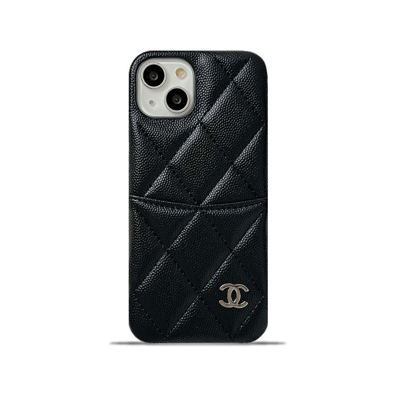 Leather CC iPhone Case With Crad Holder Black -PZB240603