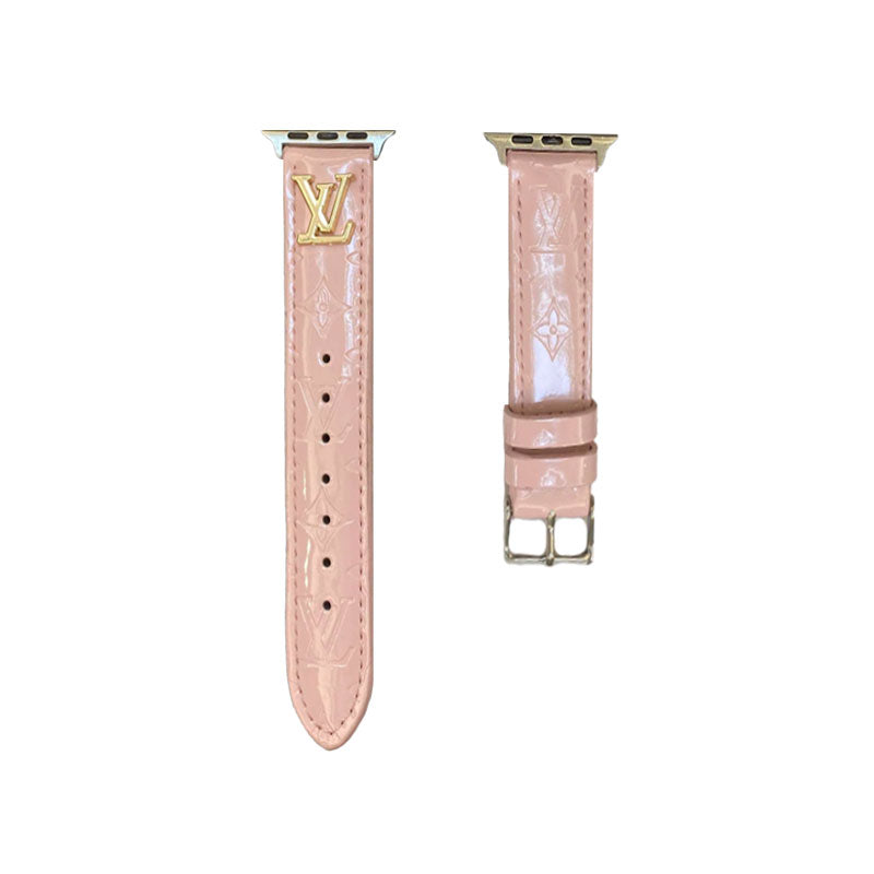 Leather Monogram Apple Watch Band PInk-LG241809