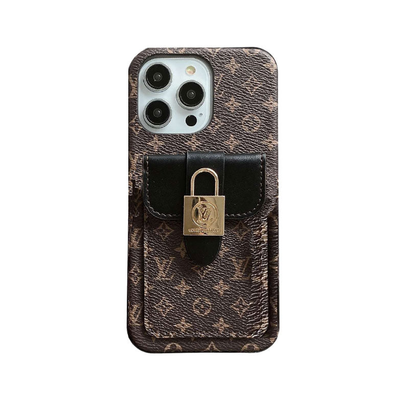 Monogram iPhone Case With Card Holder and Strap Brown-ZST231113