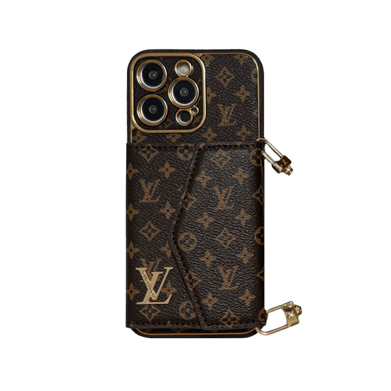 Monogram iPhone Case With Wallet And Strap Brown Big Printing-XFQ240329