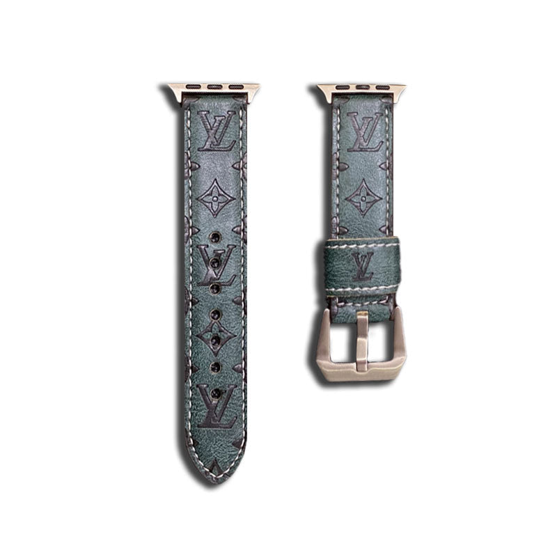 Leather Monogram Apple Watch Band Leather Green-YH24422