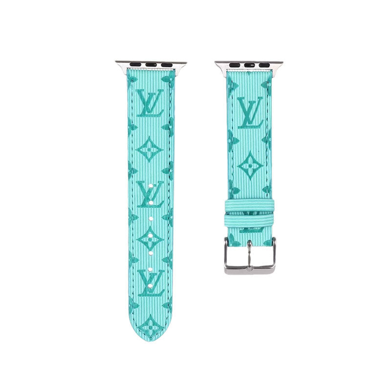 Luxury Monogram Apple Watch Band Leather Sky Blue-SW24422