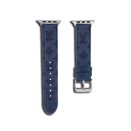 Luxury Monogram Apple Watch Band Leather Blue-SW24422