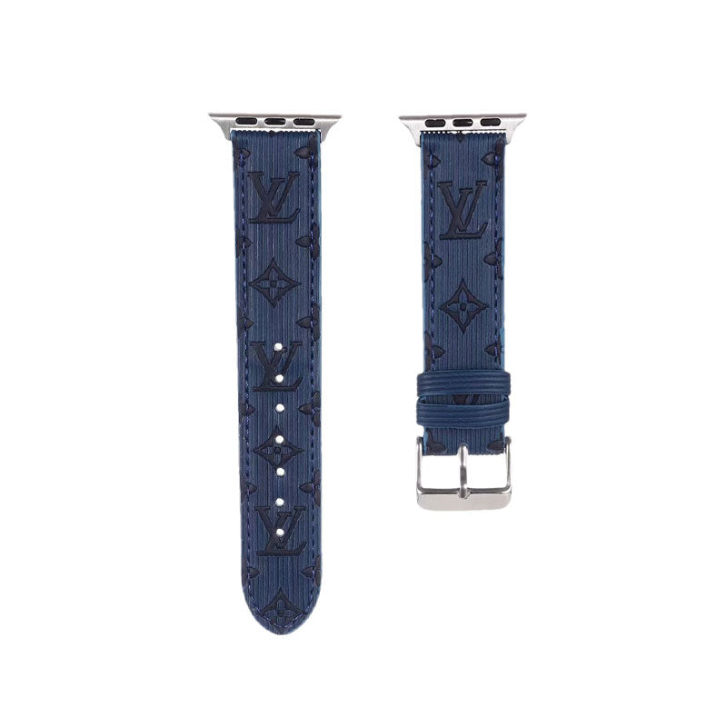 Luxury Monogram Apple Watch Band Leather Sky Blue-SW24422