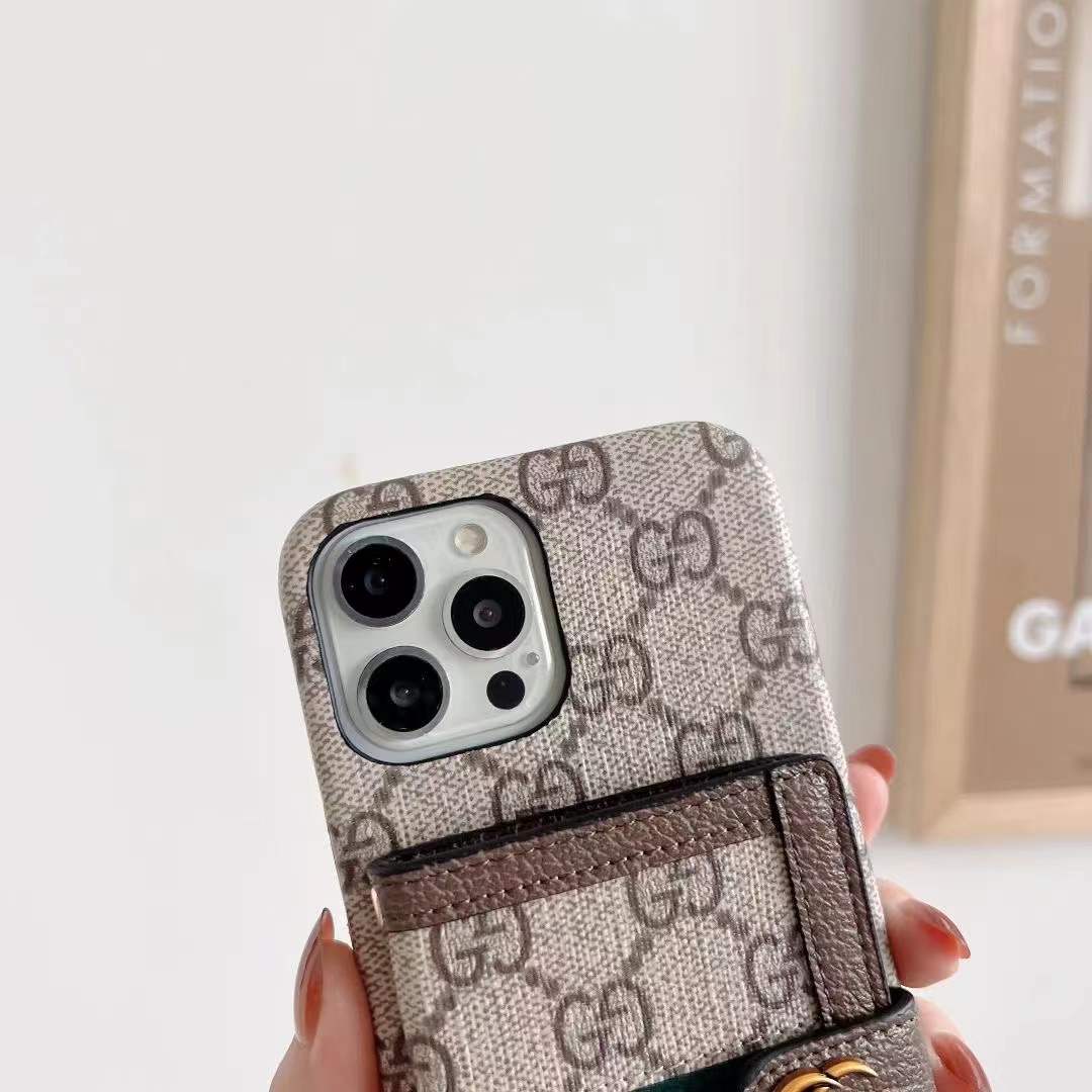 GG iPhone Case With Wallet And Crossbody Strap Brown -XK240330