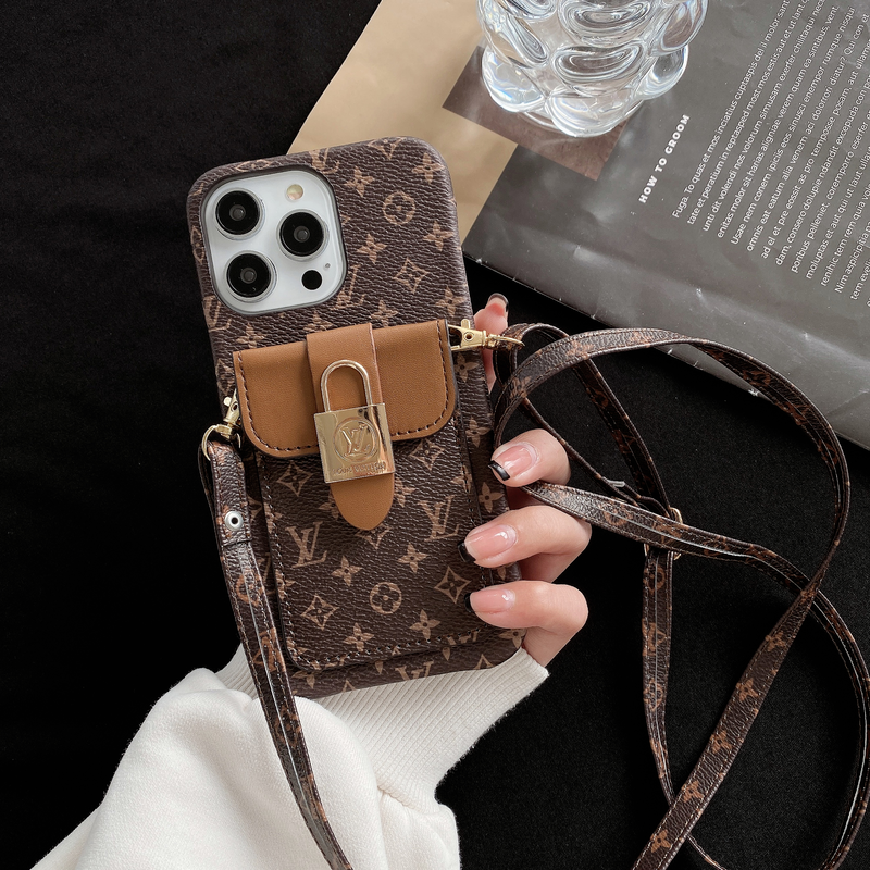 Monogram iPhone Case With Card Holder and Strap Brown-ZST231113