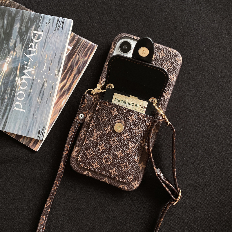 Monogram iPhone Case With Card Holder and Strap Black-ZST231113