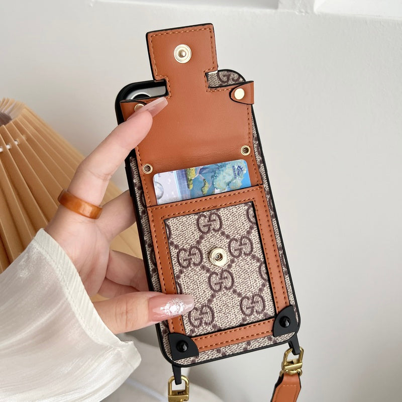 GG iPhone Case With Wallet And Strap Brown -TDK240330