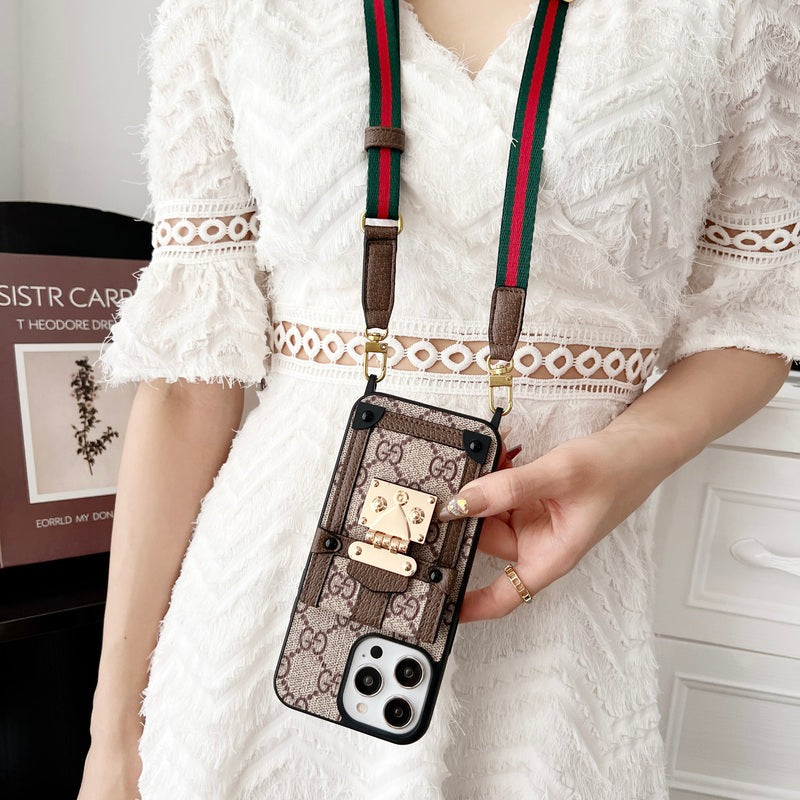 GG iPhone Case With Wallet And Strap Black -TDK240330