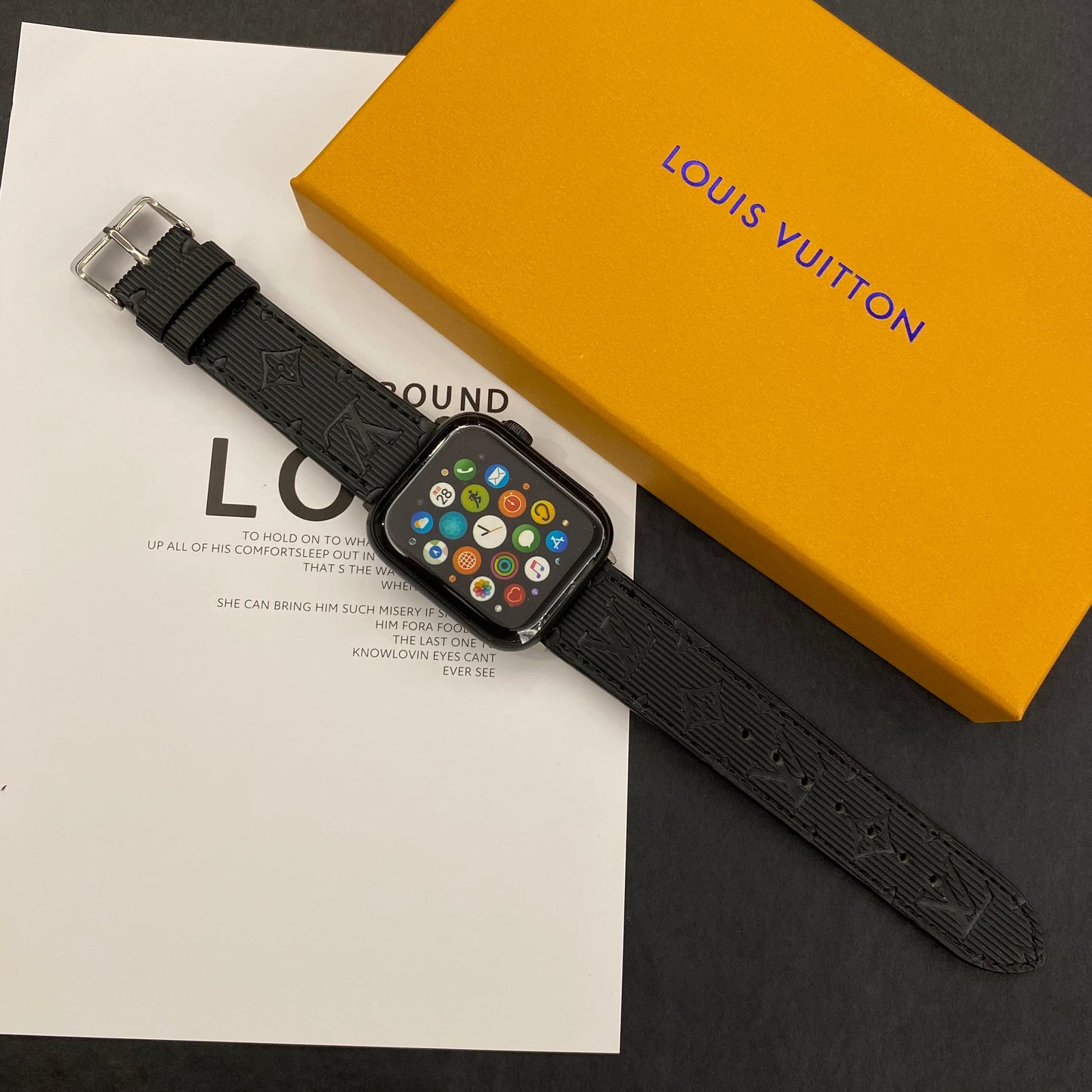 Luxury Monogram Apple Watch Band Leather Black-SW24422