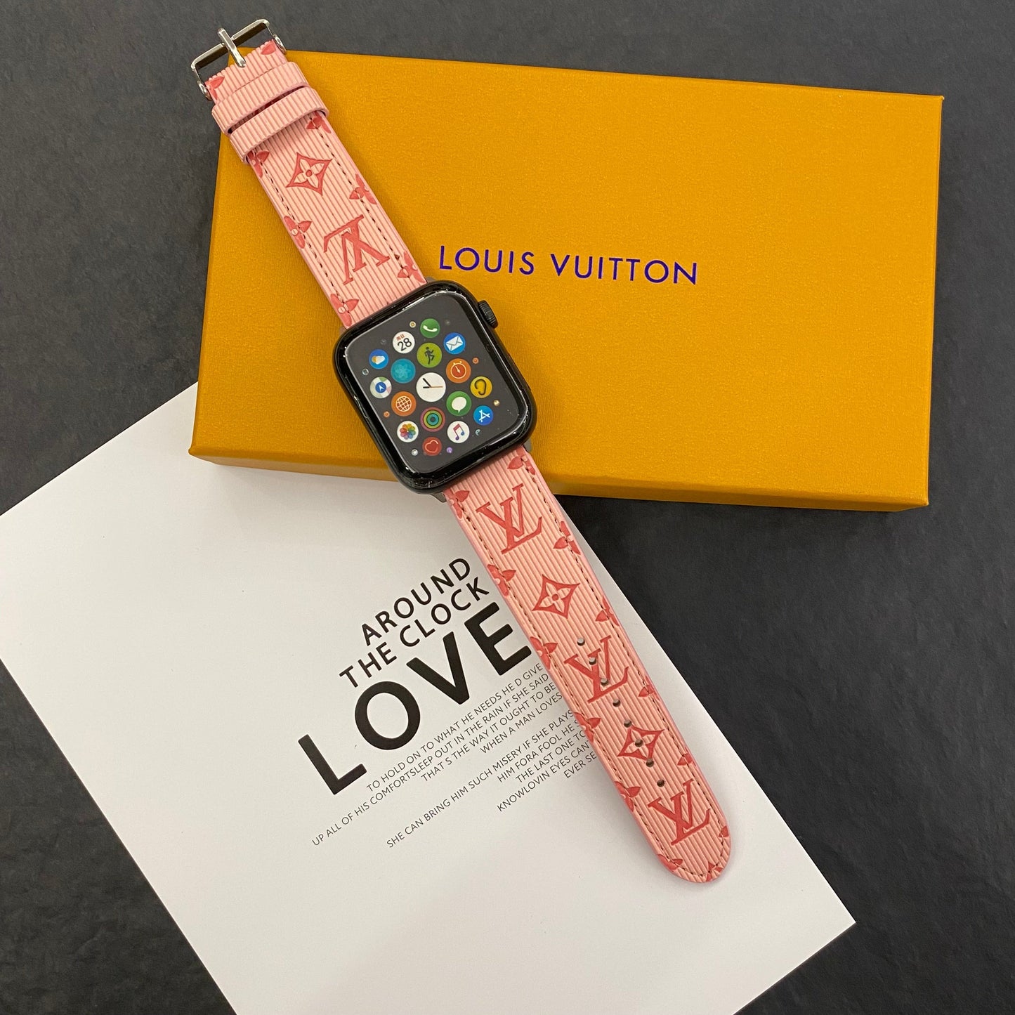 Luxury Monogram Apple Watch Band Leather Pink-SW24422