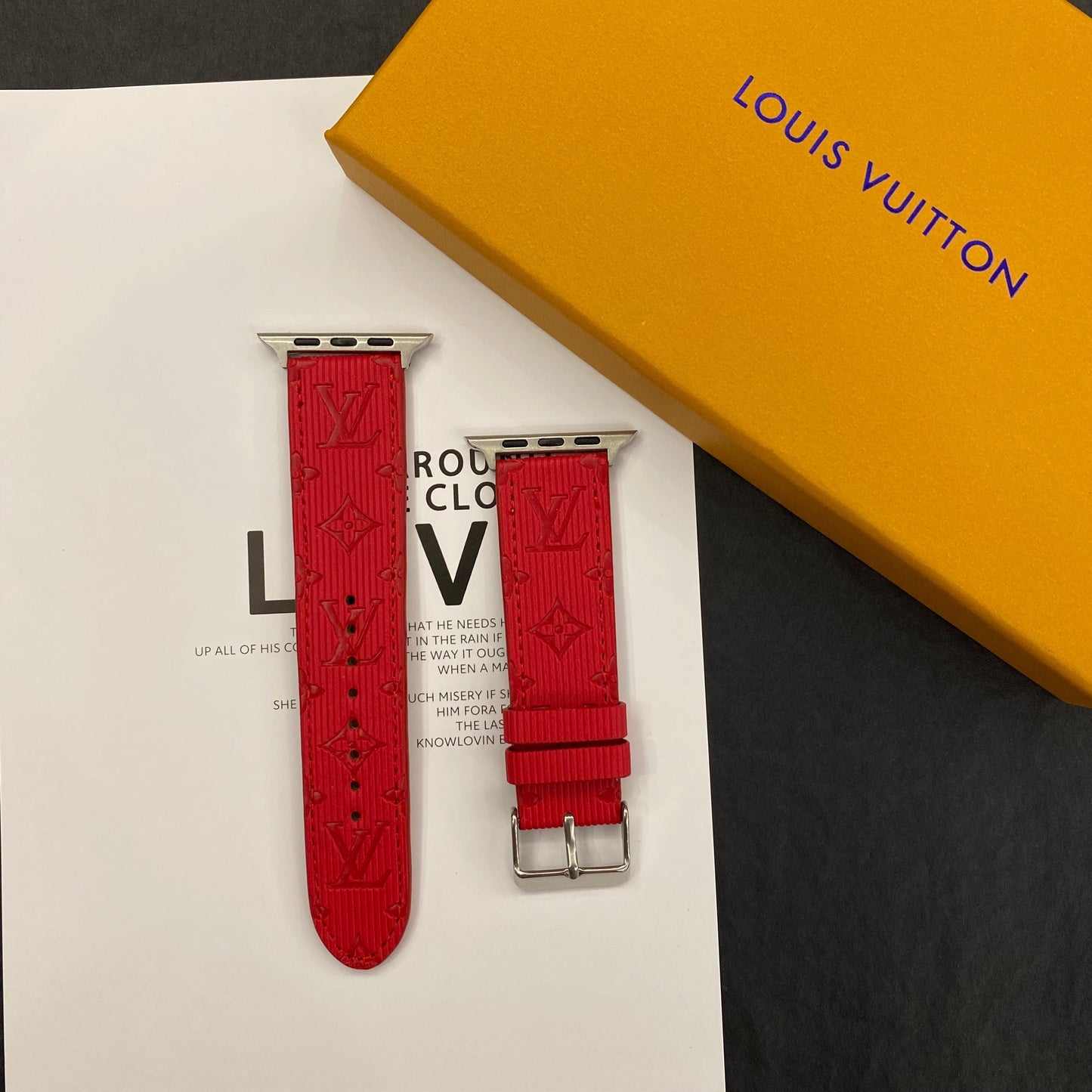 Luxury Monogram Apple Watch Band Leather Red-SW24422