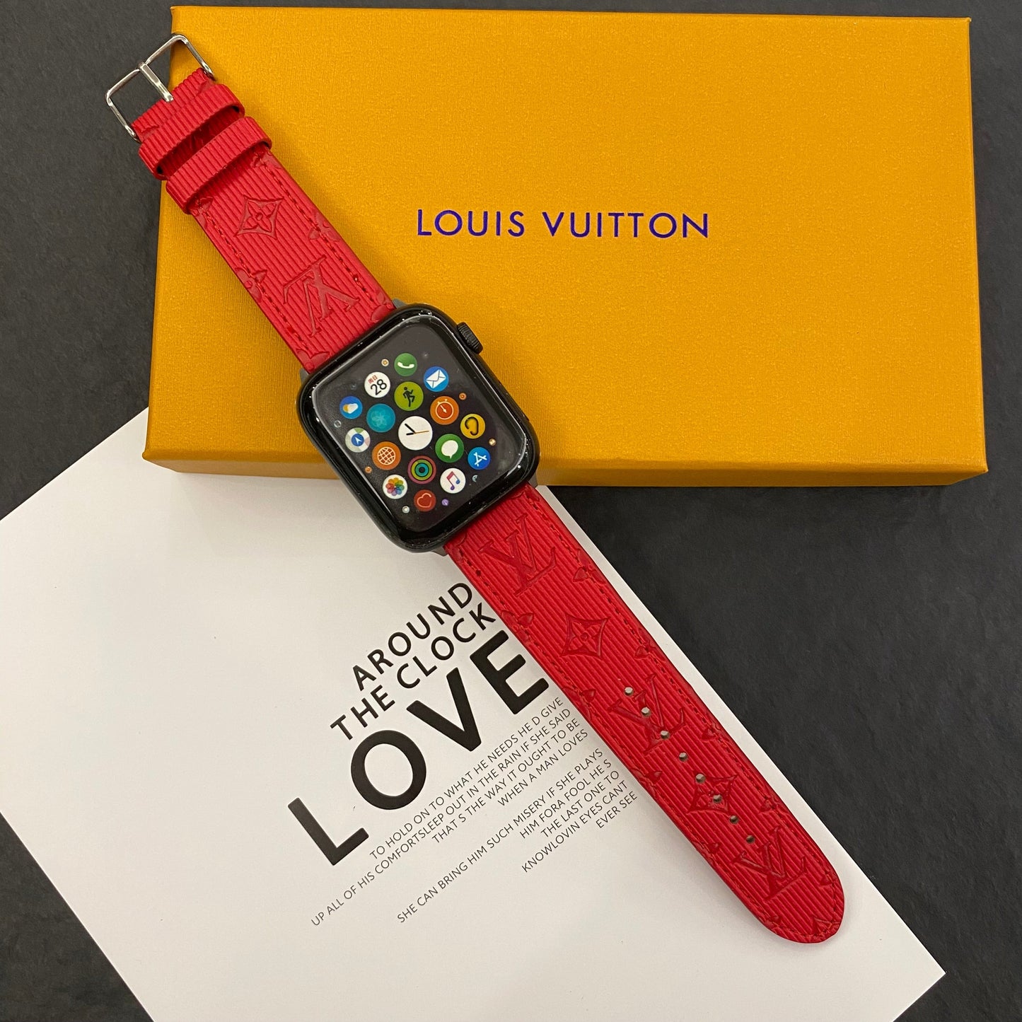 Luxury Monogram Apple Watch Band Leather Red-SW24422