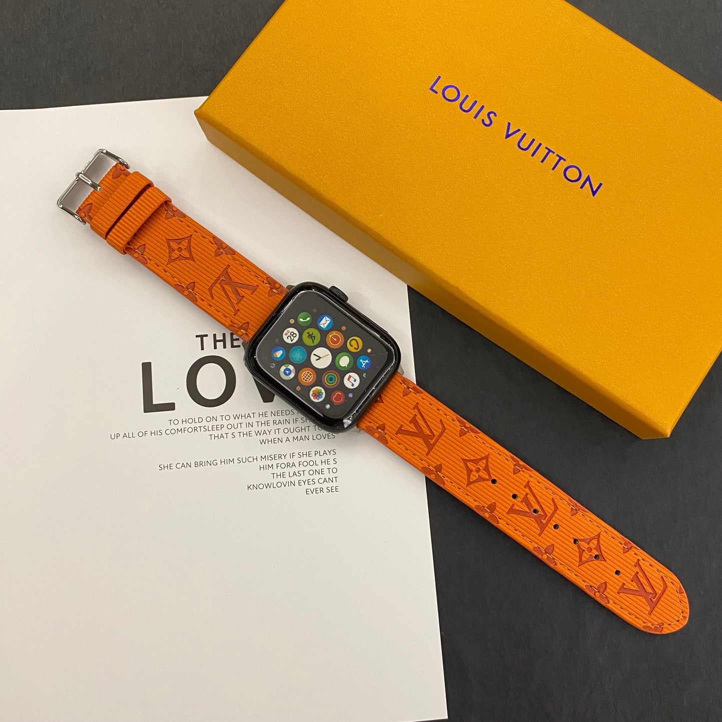 Luxury Monogram Apple Watch Band Leather Orange-SW24422