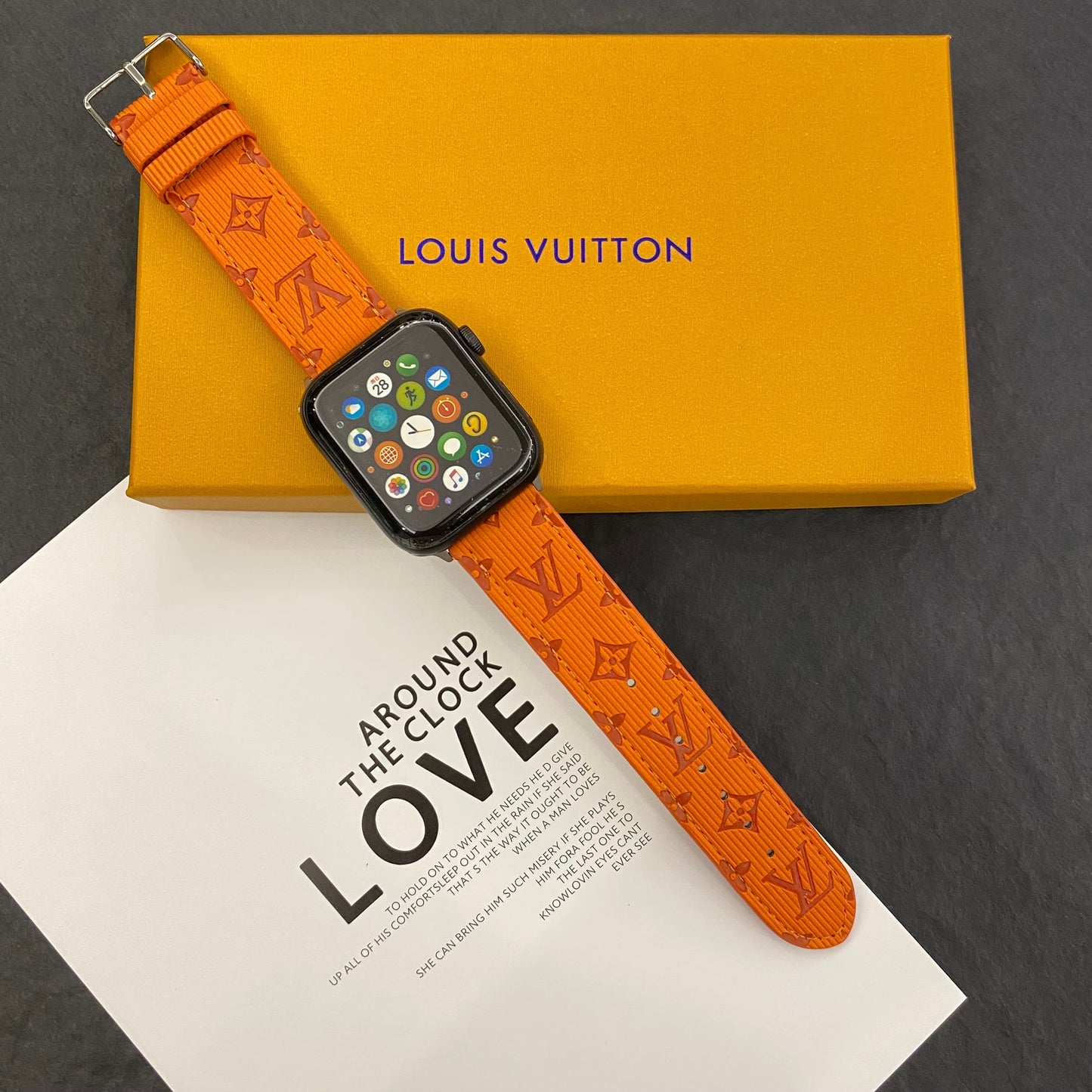 Luxury Monogram Apple Watch Band Leather Orange-SW24422