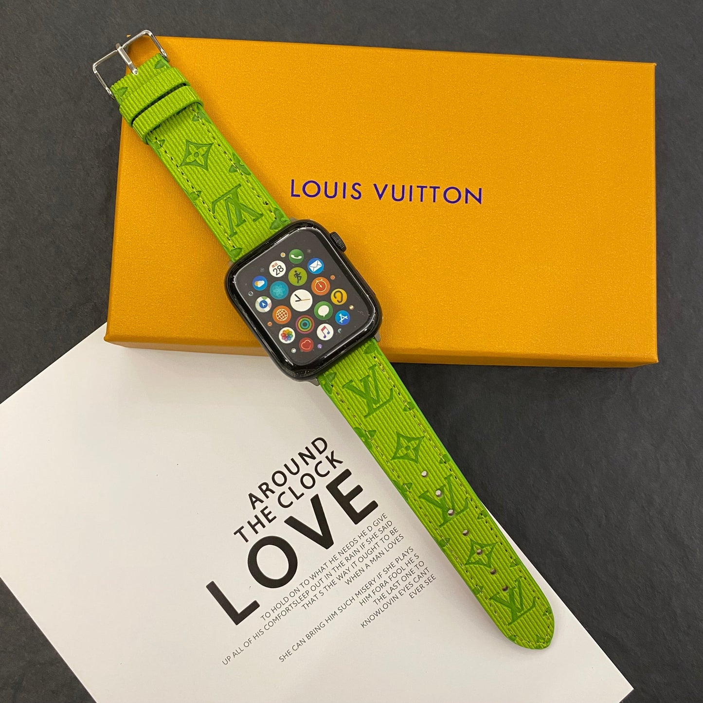 Luxury Monogram Apple Watch Band Leather Green-SW24422