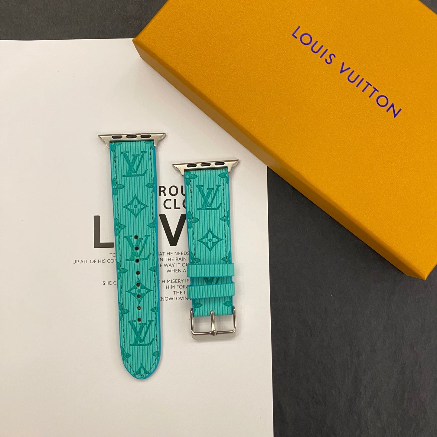 Luxury Monogram Apple Watch Band Leather Sky Blue-SW24422