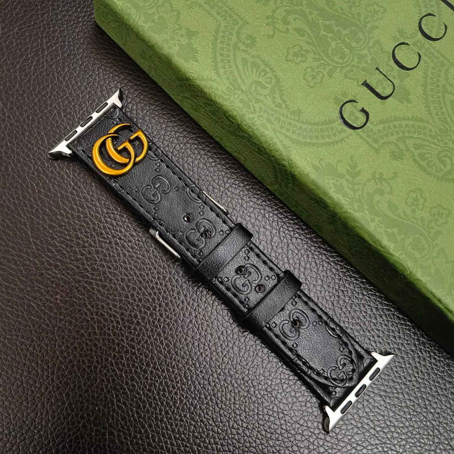 Leather GG Apple Watch Band Black-YH24422