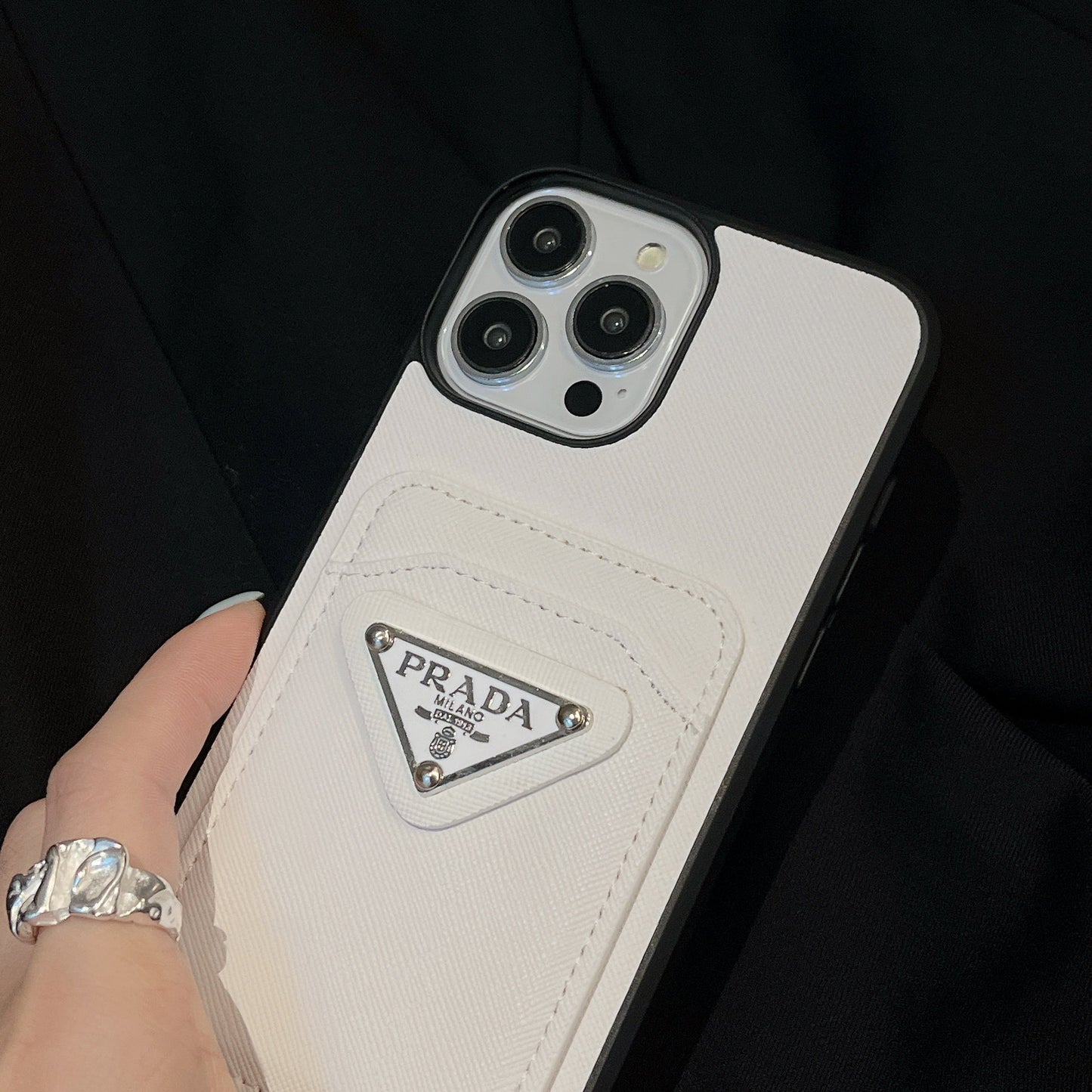 Classic Prada iPhone Case With Card Holder White -JDB240403