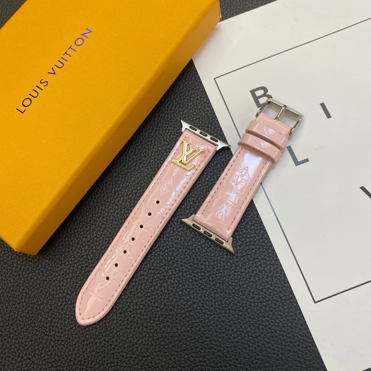 Leather Monogram Apple Watch Band PInk-LG241809