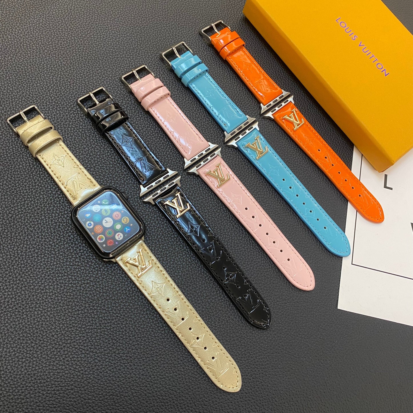 Leather Monogram Apple Watch Band PInk-LG241809