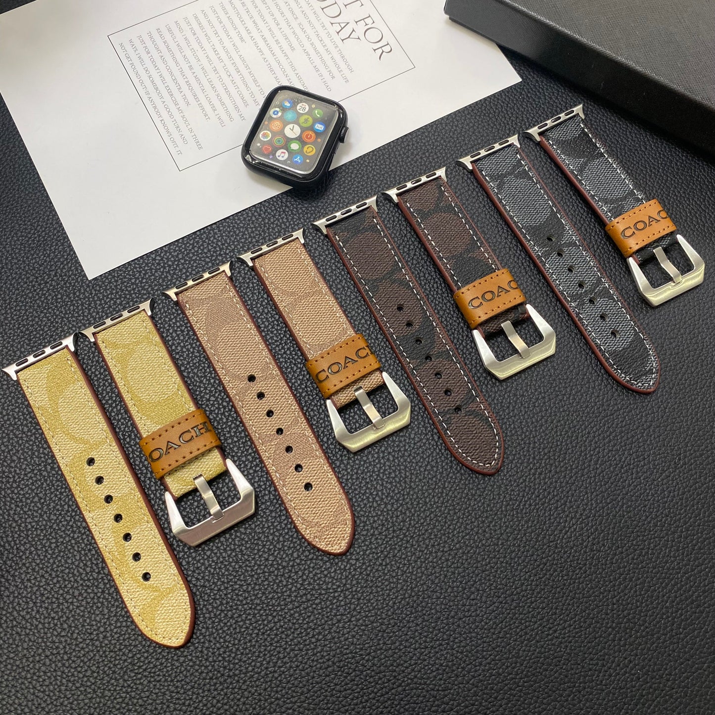 Leather Coach Apple Watch Band Coffee-YHK244221710