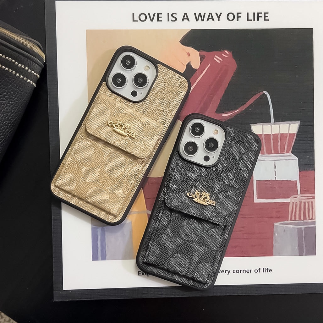 Coach iPhone Case With Card Holder Wallet Coffee  -SZK240425