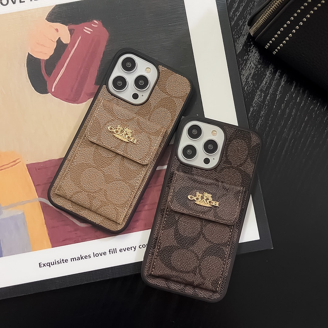 Coach iPhone Case With Card Holder Wallet Dark Brown  -SZK240425