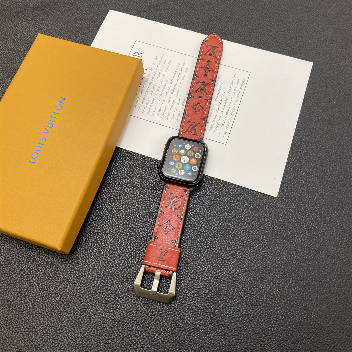 Leather Monogram Apple Watch Band Leather Red-YH24422