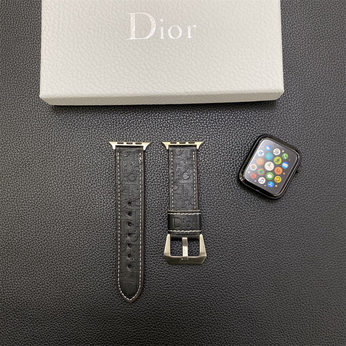 Leather CD Apple Watch Band Black-YHK240509