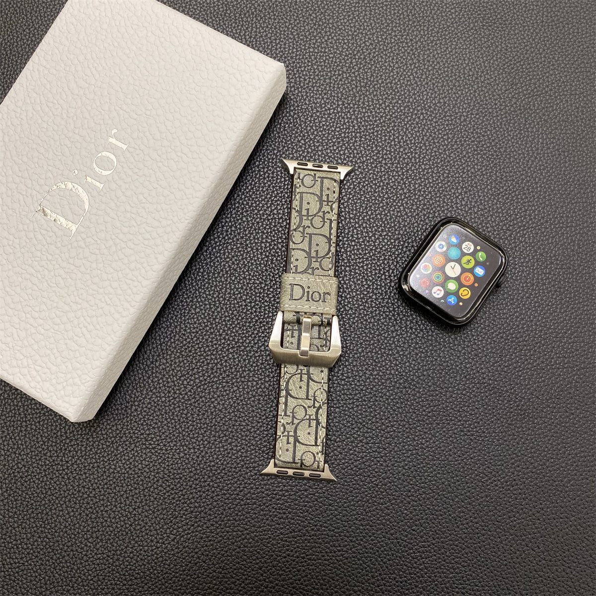 Leather CD Apple Watch Band Gray-YHK240509