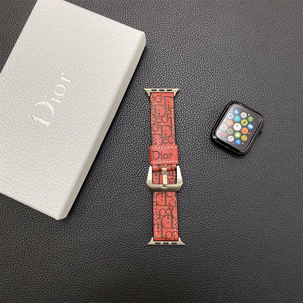 Leather CD Apple Watch Band Red-YHK240509