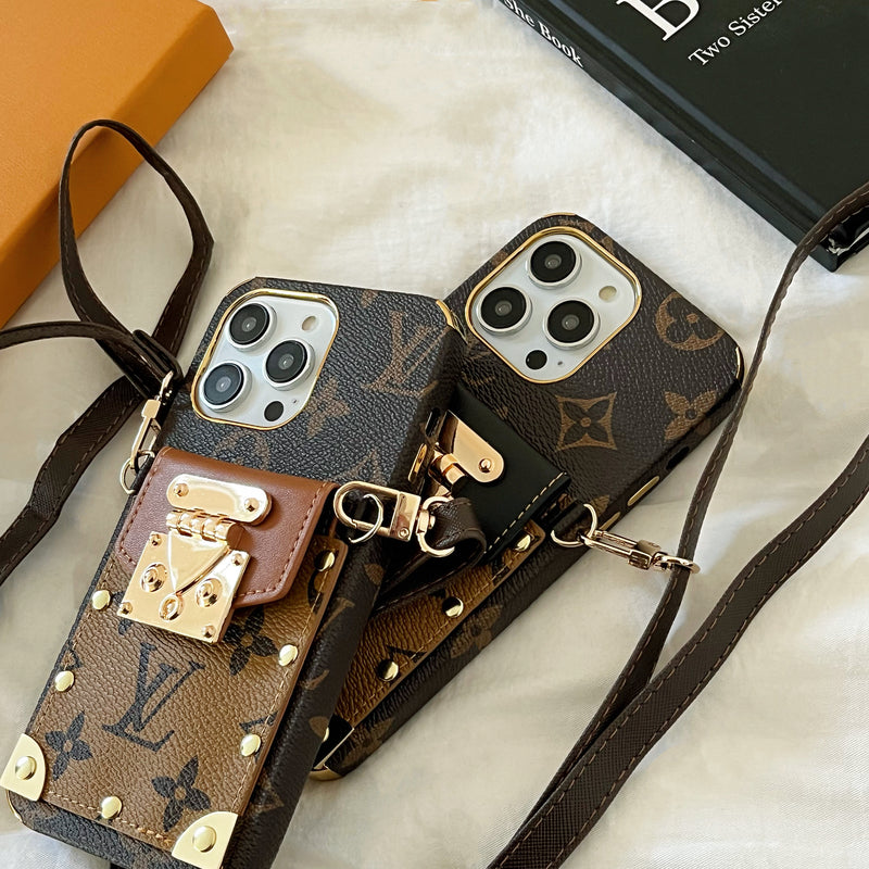 Monogram iPhone Case With Card Holder and Strap Brown-QBS240113