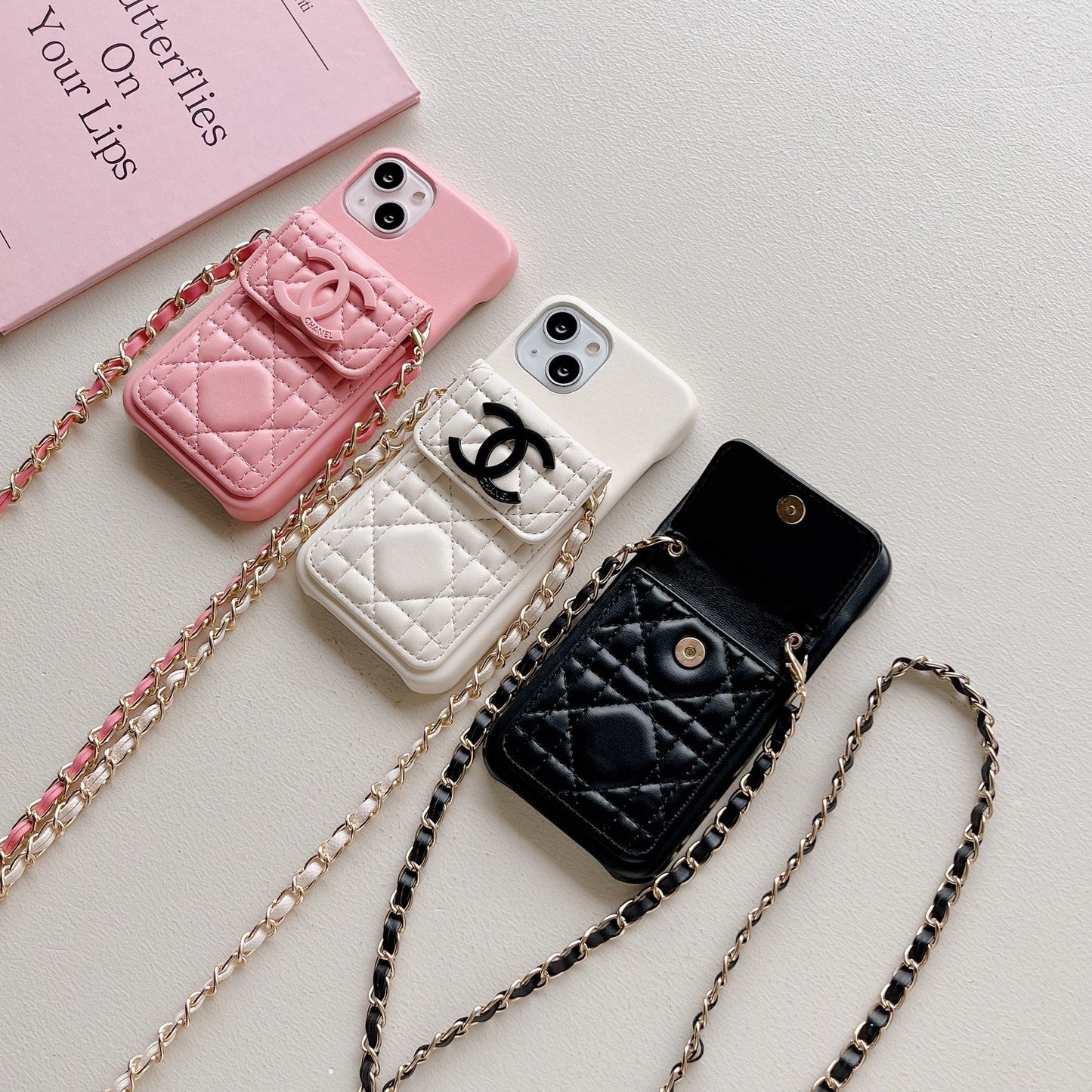 CC iPhone Case With Wallet And Strap Pink -GS241602