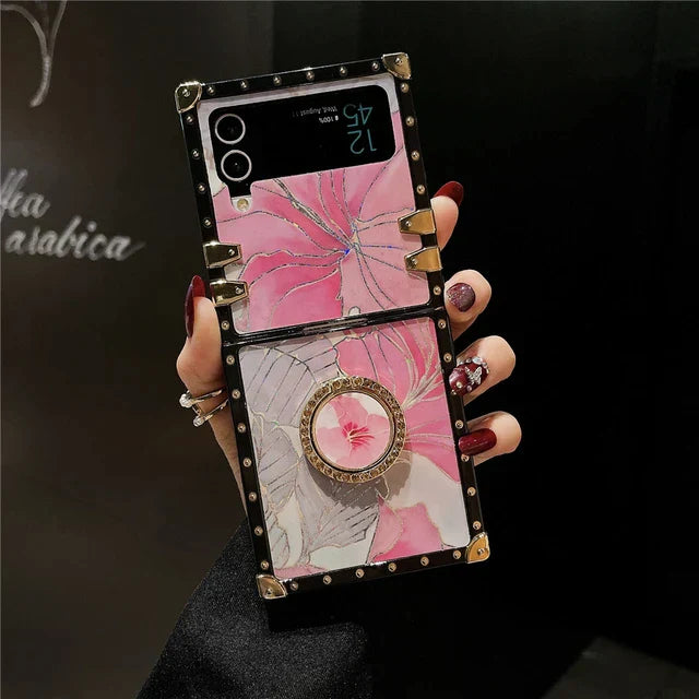 Samsung Galaxy Z Flip6/5/4/3 5G Square Case "Pink Hibiscus Ring"