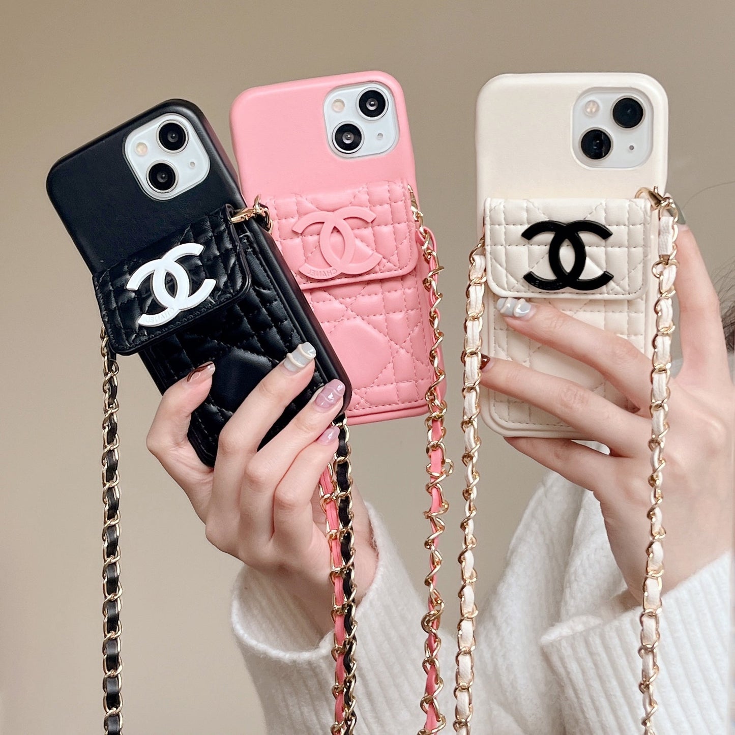 CC iPhone Case With Wallet And Strap Pink -GS241602