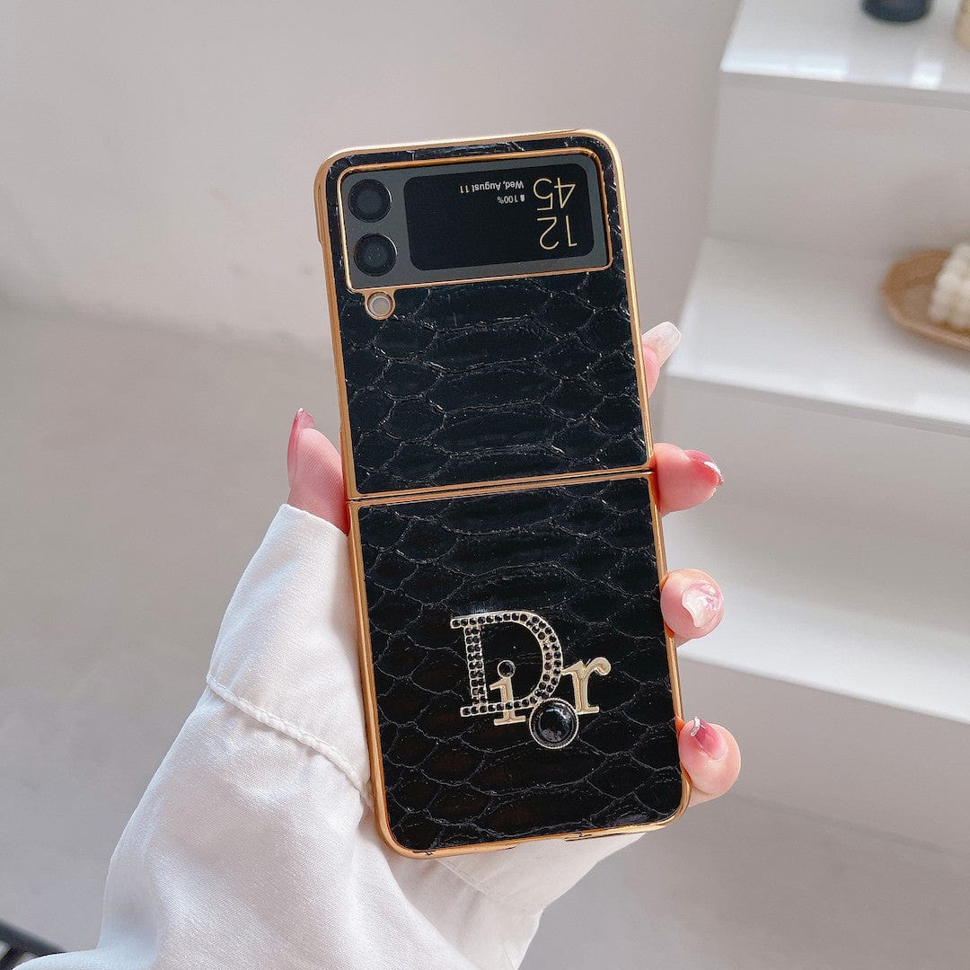 Dior Black and White Leather Z Flip/Z Fold Phone Case