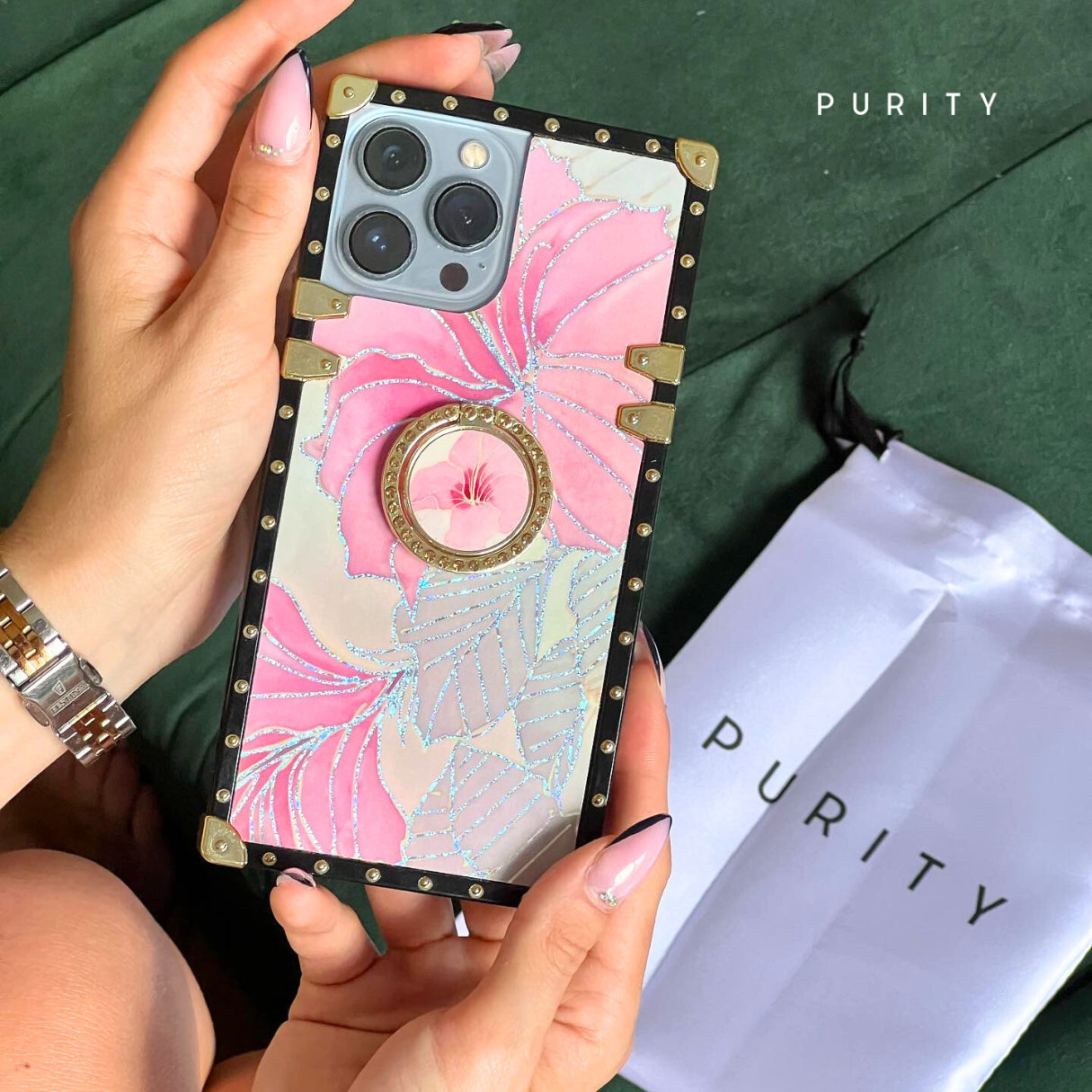 Samsung Case with Ring "Pink Hibiscus"